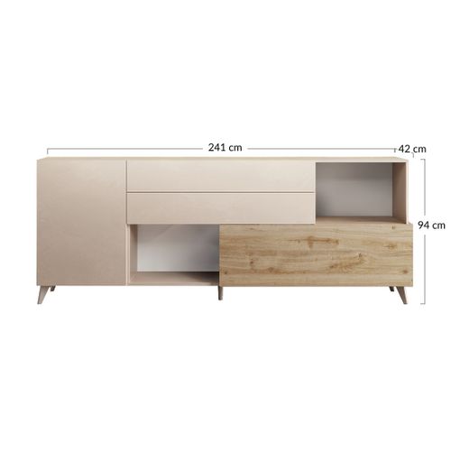Estelle - Buffet Bas - 2 Portes Et 2 Tiroirs - 241 Cm Marron / Blanc