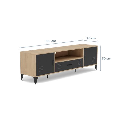 Tribeca - Meuble TV - Effet Bois Et Métal Noir - 2 Portes Et 1 Tiroir - 160 Cm