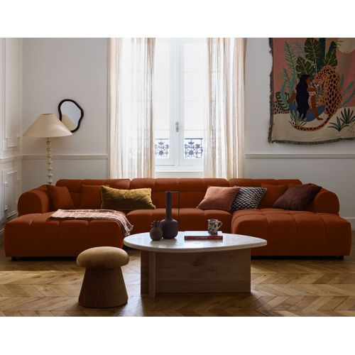 Canapé Panoramique 7 Places Ray En Tissu Texturé Rouille