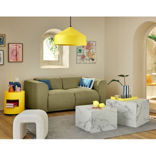 Suaro - Canapé Modulable 2 Places En Tissu Texturé Vert Sauge