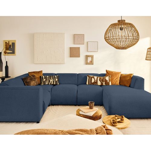 Suaro - Canapé Modulable Panoramique D'angle Gauche 7 Places En Tissu Texturé