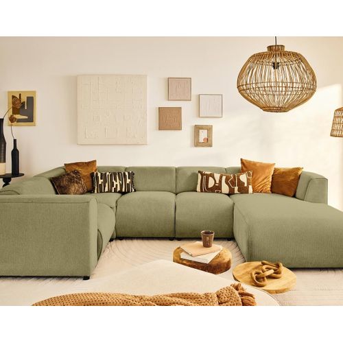 Suaro - Canapé Modulable Panoramique D'angle Gauche 7 Places En Tissu Texturé