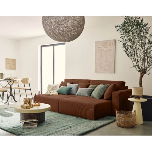 Topaze - Canapé Droit 4 Places Avec Double Méridienne - Assise Profonde - En Velours Côtelé