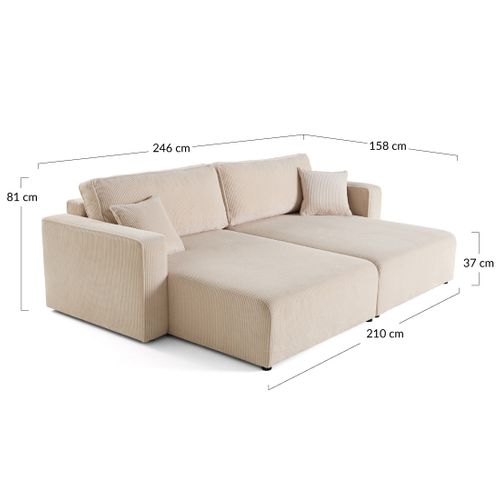 Topaze - Canapé Droit 4 Places Avec Double Méridienne - Assise Profonde - En Velours Côtelé