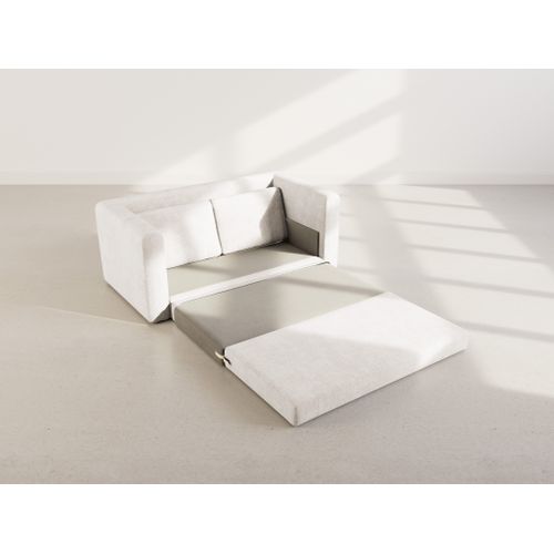 Canapé Droit Convertible 2 Places Marilia En Velours Texturé Beige