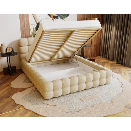 Darling - Lit Coffre - 180x200 Cm - Sommier Inclus - En Tissu Bouclette