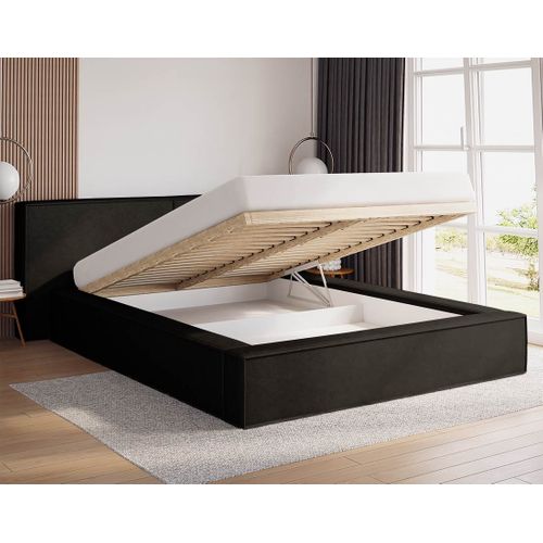 Eros - Lit Coffre - 140x200 Cm - Sommier Inclus - En Velours Noir