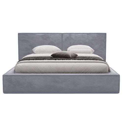 Eros - Lit Coffre - 140x200 Cm - Sommier Inclus - En Velours Gris