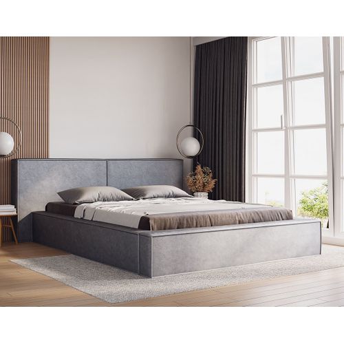 Eros - Lit Coffre - 140x200 Cm - Sommier Inclus - En Velours Gris