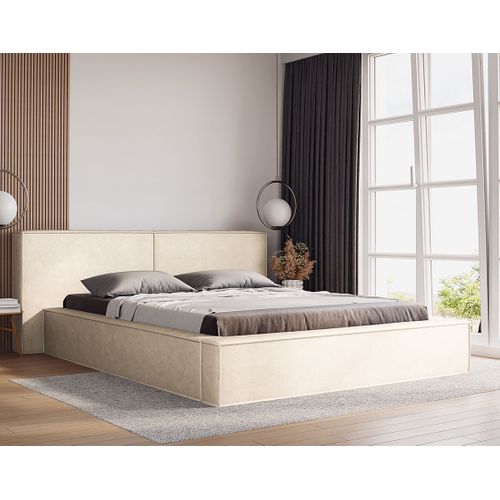 Eros - Lit Coffre - 160x200 Cm - Sommier Inclus - En Velours Beige