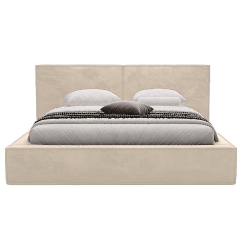 Eros - Lit Coffre - 160x200 Cm - Sommier Inclus - En Velours Beige