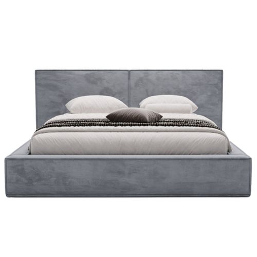 Eros - Lit Coffre - 180x200 Cm - Sommier Inclus - En Velours Gris