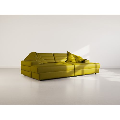 Loredana - Canapé Droit 4 Places Double Méridienne - Assise Profonde - En Tissu Texturé