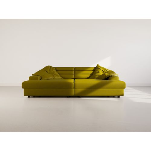 Loredana - Canapé Droit 4 Places Double Méridienne - Assise Profonde - En Tissu Texturé