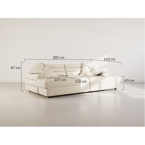 Loredana - Canapé Droit 4 Places Double Méridienne - Assise Profonde - En Tissu Texturé