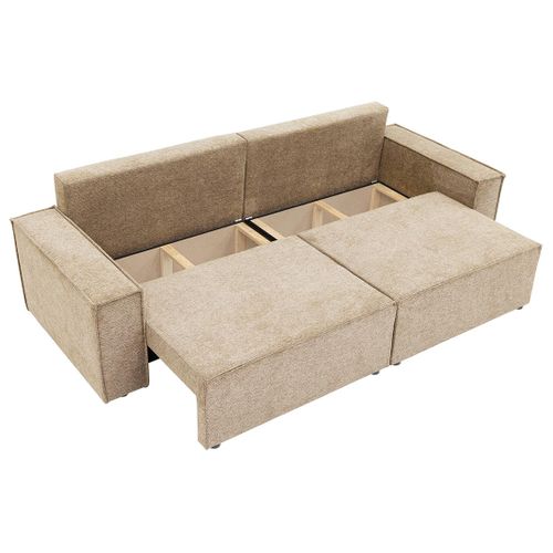 Canapé Droit Convertible 3 Places Cezanne En Tissu Texturé Beige