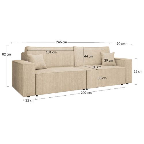 Canapé Droit Convertible 3 Places Cezanne En Tissu Texturé Beige