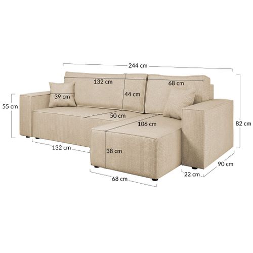 Cezanne - Canapé D'angle Réversible 4 Places Convertible Avec Coffre En Tissu Texturé