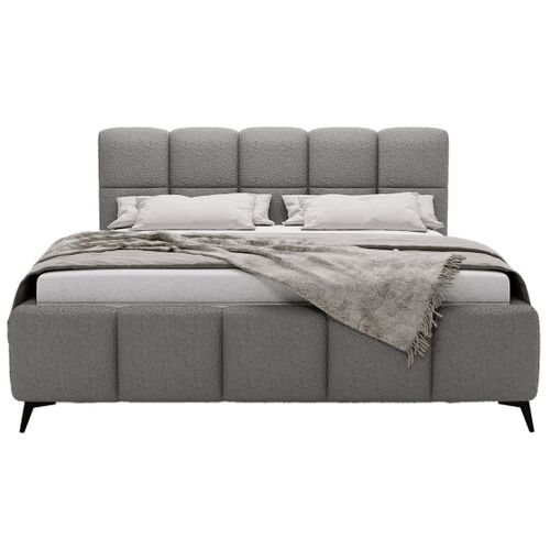 Paulito - Lit Coffre - 140x200 Cm - Sommier Inclus - En Tissu Bouclette Gris