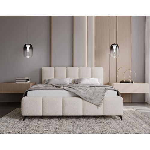 Paulito - Lit Coffre - 140x200 Cm - Sommier Inclus - En Tissu Bouclette Beige