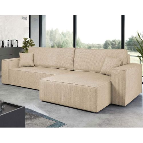 Cezanne - Canapé D'angle Réversible 5 Places Convertible Avec Coffre En Tissu Texturé