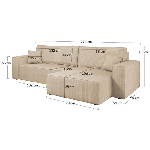 Cezanne - Canapé D'angle Réversible 5 Places Convertible Avec Coffre En Tissu Texturé