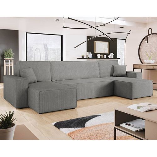 Canapé Panoramique Convertible 7 Places Cezanne En Tissu Texturé Gris