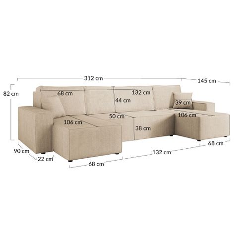 Canapé Panoramique Convertible 7 Places Cezanne En Tissu Texturé Gris