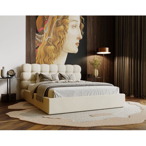 Lotus - Lit Coffre - 140x200 Cm - Sommier Inclus - En Velours Beige