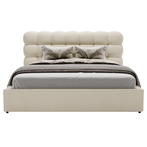 Lotus - Lit Coffre - 140x200 Cm - Sommier Inclus - En Velours Beige