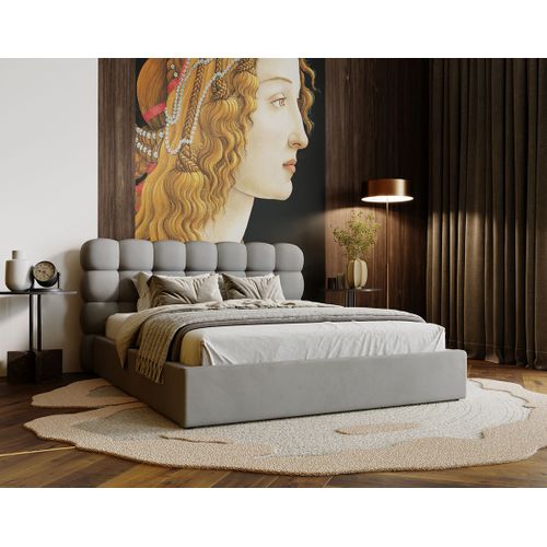 Lotus - Lit Coffre - 160x200 Cm - Sommier Inclus - En Velours Gris