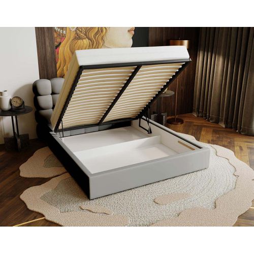 Lotus - Lit Coffre - 160x200 Cm - Sommier Inclus - En Velours Gris