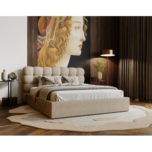 Lotus - Lit Coffre - 140x200 Cm - Sommier Inclus - En Tissu Bouclette