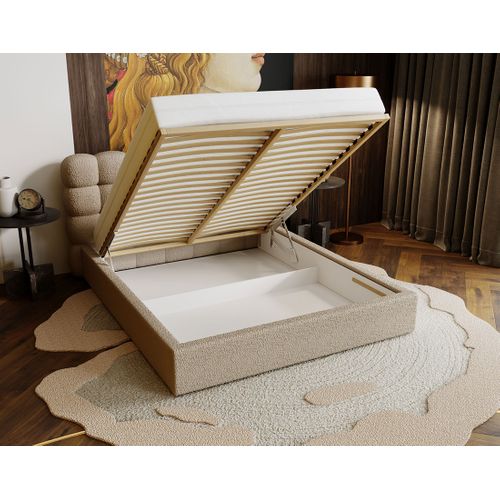 Lotus - Lit Coffre - 180x200 Cm - Sommier Inclus - En Tissu Bouclette