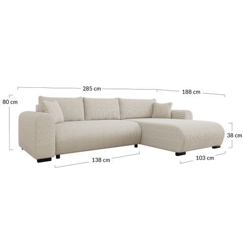 Rosalie - Canapé D'angle Réversible 4 Places Convertible Avec Coffre En Velours Côtelé