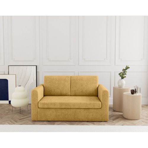 Canapé Droit Convertible 2 Places Marilia En Velours Texturé Jaune