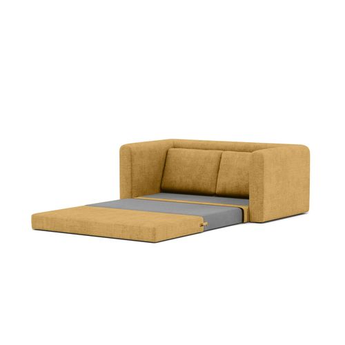 Canapé Droit Convertible 2 Places Marilia En Velours Texturé Jaune