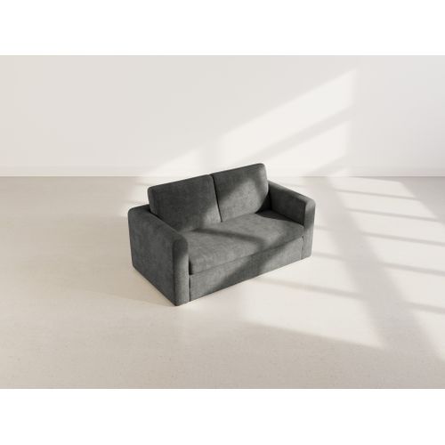 Canapé Droit Convertible 2 Places Marilia En Velours Texturé Gris Foncé