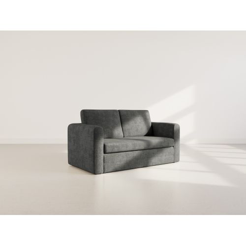 Canapé Droit Convertible 2 Places Marilia En Velours Texturé Gris Foncé