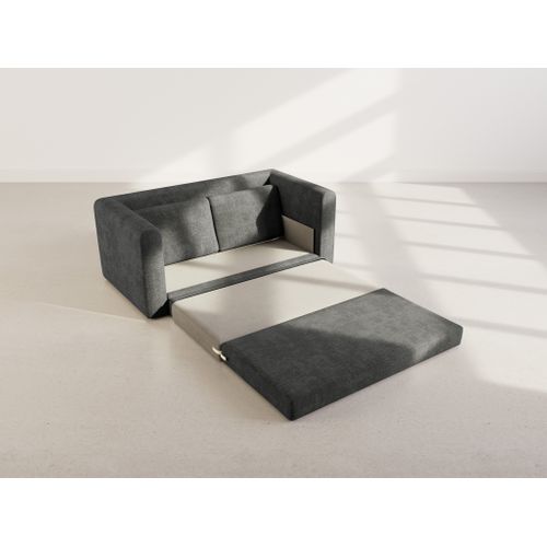 Canapé Droit Convertible 2 Places Marilia En Velours Texturé Gris Foncé