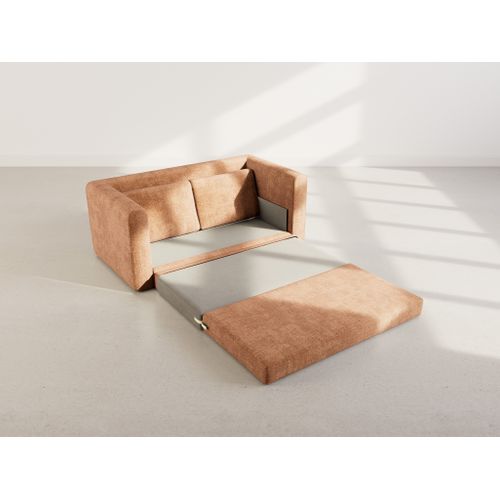 Canapé Droit Convertible 2 Places Marilia En Velours Texturé Terracotta