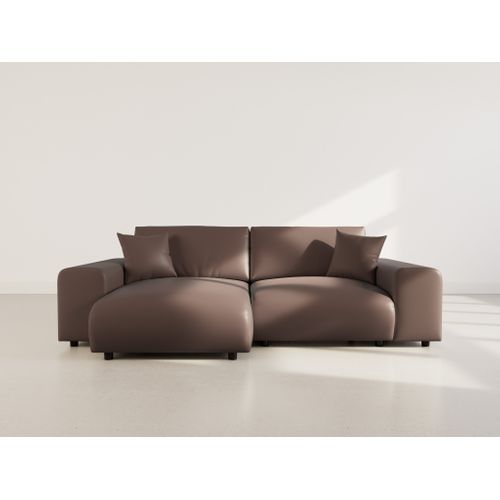 Garance - Canapé D'angle Réversible 4 Places En Simili Marron