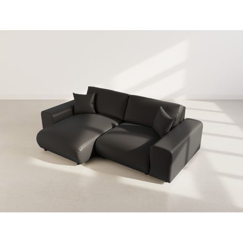 Garance - Canapé D'angle Réversible 4 Places En Simili Noir