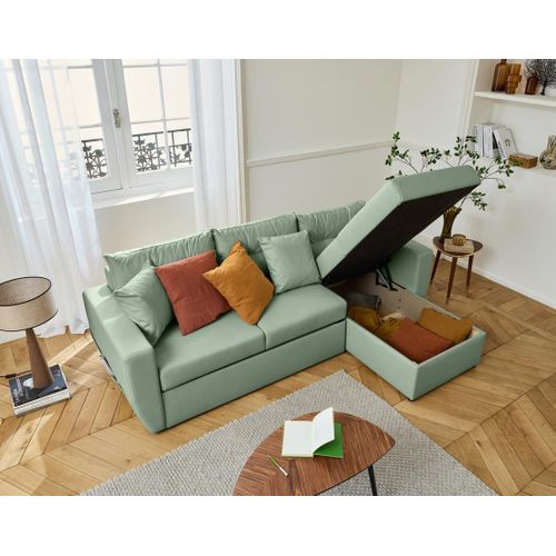 Astoria - Canapé D'angle Réversible 4 Places - Convertible Avec Coffre - En Simili Vert Sauge