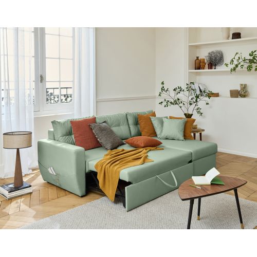 Astoria - Canapé D'angle Réversible 4 Places - Convertible Avec Coffre - En Simili Vert Sauge