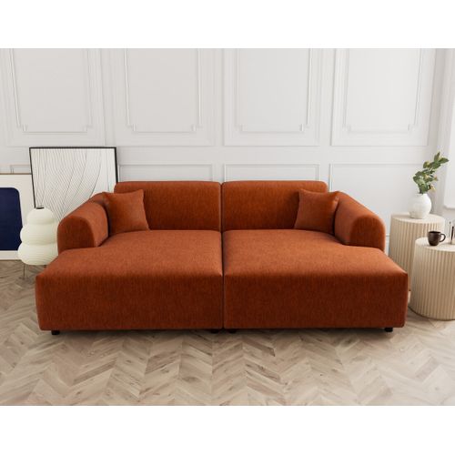 Aumance - Canapé Droit 4 Places Avec Double Méridienne Assise Profonde En Velours Texturé