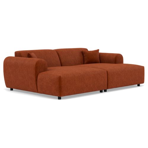 Aumance - Canapé Droit 4 Places Avec Double Méridienne Assise Profonde En Velours Texturé