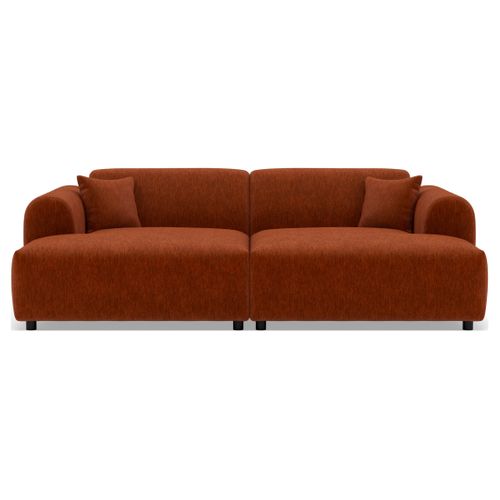 Aumance - Canapé Droit 4 Places Avec Double Méridienne Assise Profonde En Velours Texturé