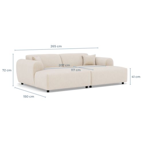 Aumance - Canapé Droit 4 Places Avec Double Méridienne Assise Profonde En Velours Texturé