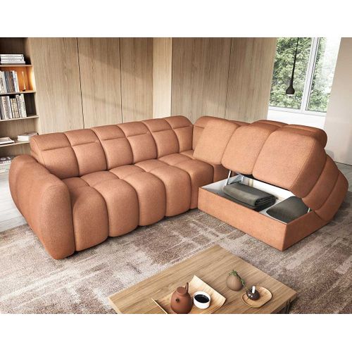 Basile - Canapé D'angle Droit 4 Places Assise Extensible Électrique Avec Coffre En Tissu Texturé